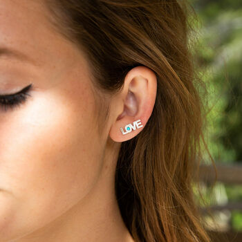 Love Rocks Turquoise Silver Ear Climber Earrings, 4 of 8
