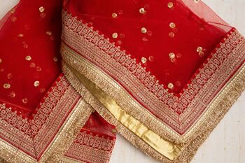 Paheli Red Bridal Net Dupatta, 6 of 7