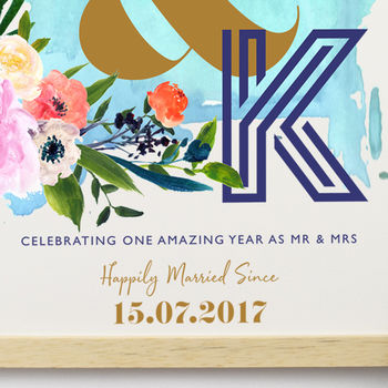Personalised Paper Anniversary Floral Initials Print, 3 of 4