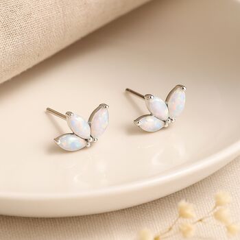 Sterling Silver White Opal Lotus Stud Earrings – 8mm, 4 of 9