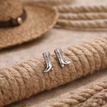 Cowboy Boot Stud Earrings In Sterling Silver, 4 of 12