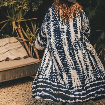 Navy Blue Long Sleeve Tie Dye Summer Kimono, 2 of 4