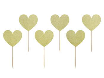 Gold Glitter Heart Cupcake Toppers X Six, 2 of 5