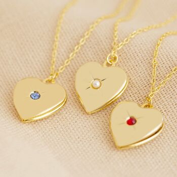 Birthstone Heart Locket Necklace In Gold Plating, 2 of 11
