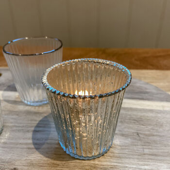 Ribbed Glass Tea Light Holders Silver, 3 of 6