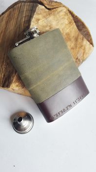 Personalised Coordinates Leather Hip Flask, 5 of 6