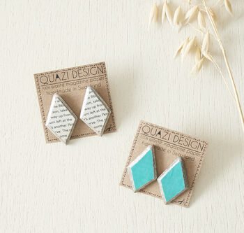 Fair Trade Eco Recycled Paper Diamond Stud Earrings, 6 of 12