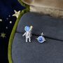 Mismatched Planet And Astronaut Stud Earrings In Sterling Silver, thumbnail 5 of 10