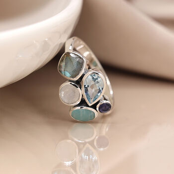 Sterling Silver Faceted Mixed Gemstone Ring, 5 of 8