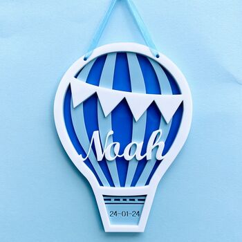 Personalised Hot Air Balloon New Baby Gift Wall Plaque, 2 of 12