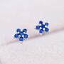 Sterling Silver Sapphire Blue Flower Cz Stud Earrings, thumbnail 2 of 12