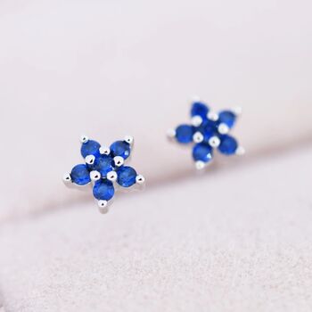 Sterling Silver Sapphire Blue Flower Cz Stud Earrings, 2 of 12