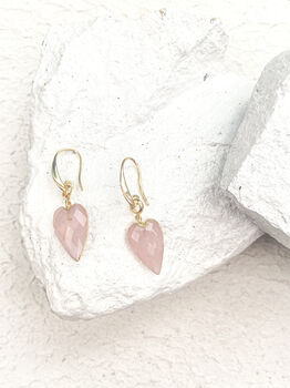 Rose Quartz Heart Gemstone Earrings Real 18k Gold Plated Christmas Gift Present, 4 of 4