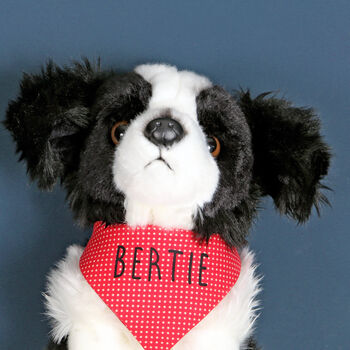 Border Collie Toy Dog, Optional Personalised Bandana, 2 of 6
