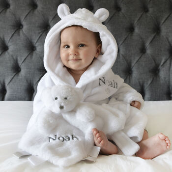 Personalised White Baby Gown And Teddy Comforter Set, 4 of 12