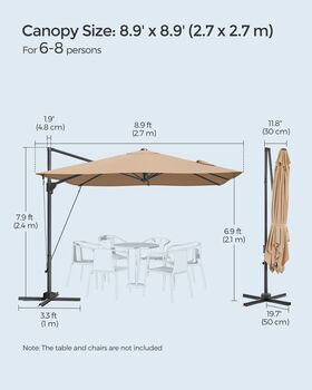 Cantilever Garden Parasol Patio Umbrella 360° Swivel, 12 of 12