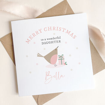 Personalised Christmas Card For Daughter: Robin With Christmas Gift Design, 5 of 5