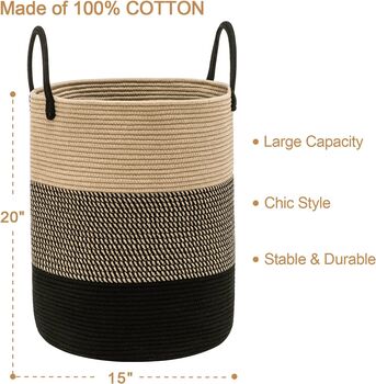 58 L Classic Brown Cotton Rope Woven Storage Basket, 3 of 9