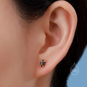Blue Opal Oval Stud Earrings In Sterling Silver, 8 of 12
