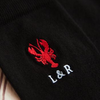 Personalised Embroidered Lobster Logo Black Socks, 2 of 3