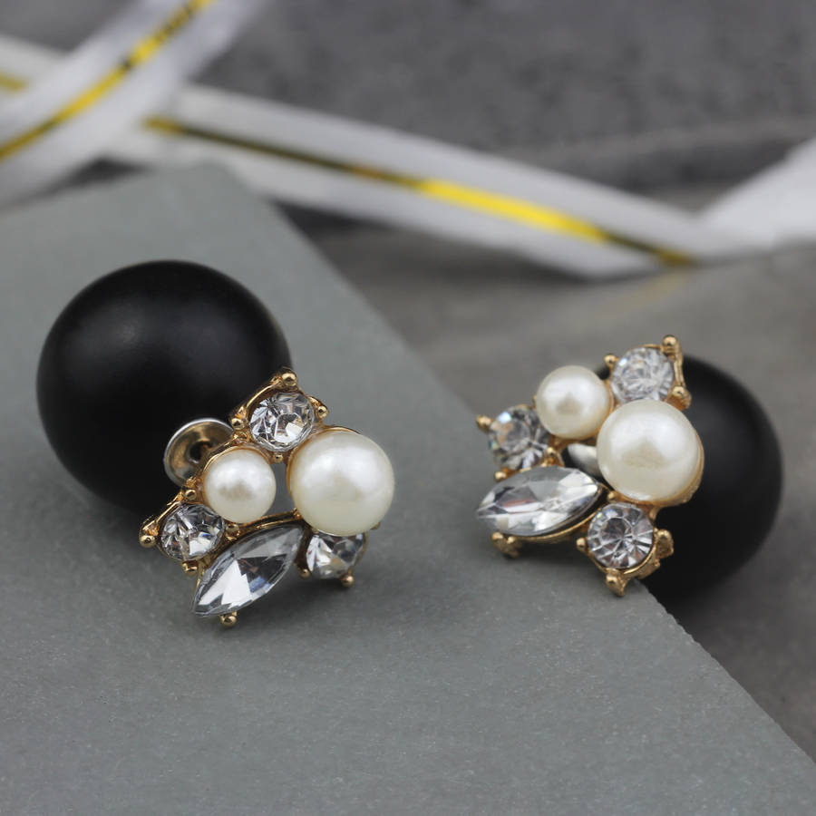 Flower Rhinestone Double Pearl Earrings By Rabal | notonthehighstreet.com