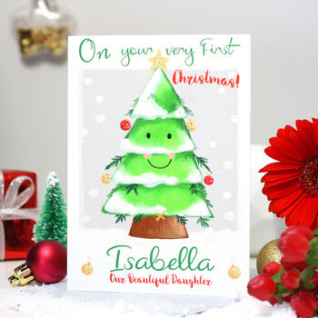 Personalised Festive Tree Very First Christmas Card, 3 of 7