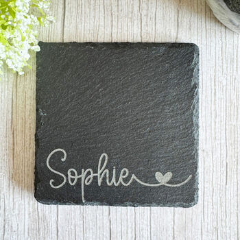 Personalised Engraved Slate Coaster With Heart Design Gift, 2 of 8