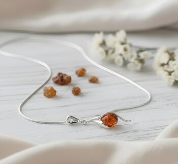 Handmade Sterling Silver And Cognac Baltic Amber Pendant, 2 of 3