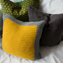 Colour Block Cushion Hand Knit In Grey And Lemon, thumbnail 4 of 5