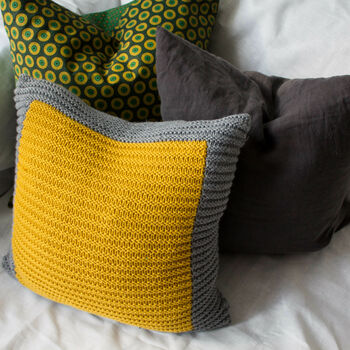 Colour Block Cushion Hand Knit In Grey And Lemon, 4 of 5