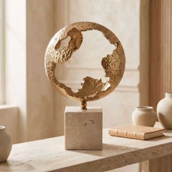 Textured Brass Sphere Sculpture On Marble Base, 3 of 12