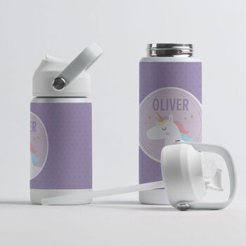 Personalised Unicorn Design Kids Water Bottle, 2 of 6