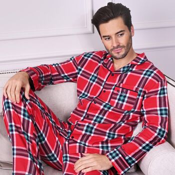 Mens Brushed Woven Red Check Pyjama, 2 of 5