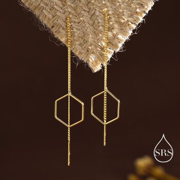 Sterling Silver Open Hexagon Threader Earrings, 3 of 10