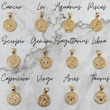 18k Gold Vermeil Plated Initial Zodiac Necklace, 7 of 8