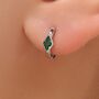 Tiny Rhombus Emerald Green Cz Huggie Hoop In Sterling Silver, thumbnail 1 of 12