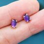 Genuine Dark Amethyst Oval Stud Earrings, thumbnail 4 of 11