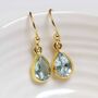 Gold Plated Blue Topaz Teardrop Earrings, thumbnail 1 of 6