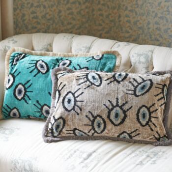 Luxe Silk Ivory Velvet Eye Design Cushion, 2 of 4