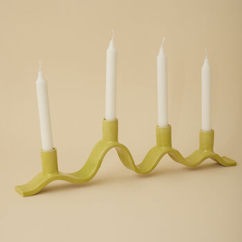 Handmade Chartreuse Wavy Ceramic Candelabra For Four Candles, 2 of 9