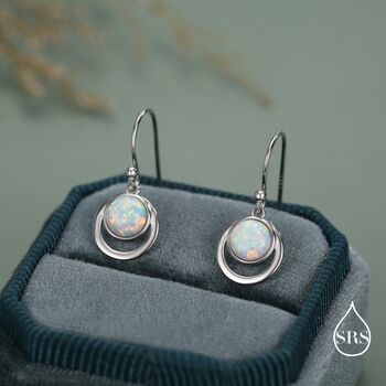 Opal And Circle Drop Hook Earrings In Sterling Silver, 3 of 11