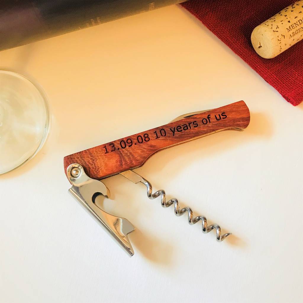 personalised wood wine bottle opener, corkscrew by natural gift store
