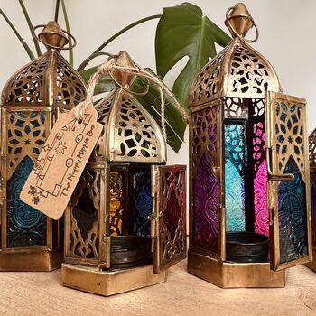 Moroccan Style Gold Glass Lantern T Light Holder, 5 of 12