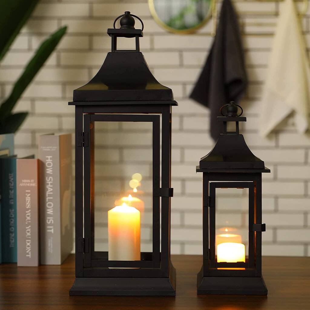 Set Of Two Black Outdoor Candle Lantern, 1 of 6