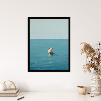 Open Water Swimming Cow Bathroom Blue Wall Art Print, 4 of 6