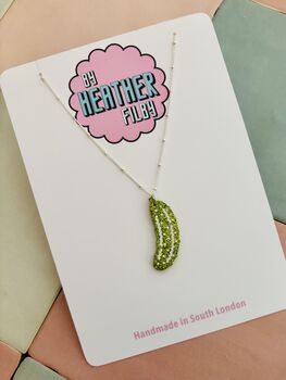 Pickle Charm Necklace / Pickle Girl Aesthetic Jewellery Sparkly Green Resin Snack / Green Glitter Pickle Pendant / Gift For Pickle Lovers, 4 of 5
