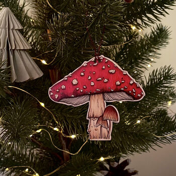 Fairytale Toadstool Illustrated Wooden Christmas Decoration, 2 of 4