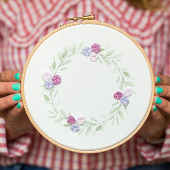 Sage And Lilac Wreath Embroidery Hoop Kit, 6 of 8