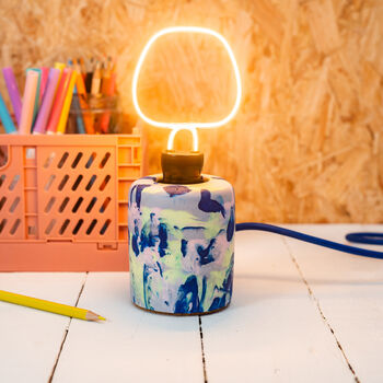 Jesmonite Blue And Neon Marbled Design Lamp, 3 of 3