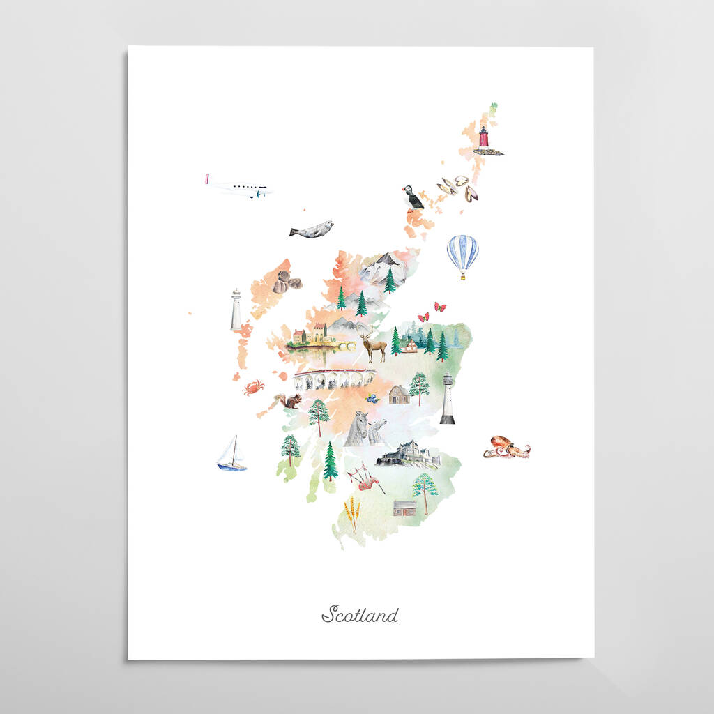 Scotland Illustrated Map Art Print By Paper Mundi